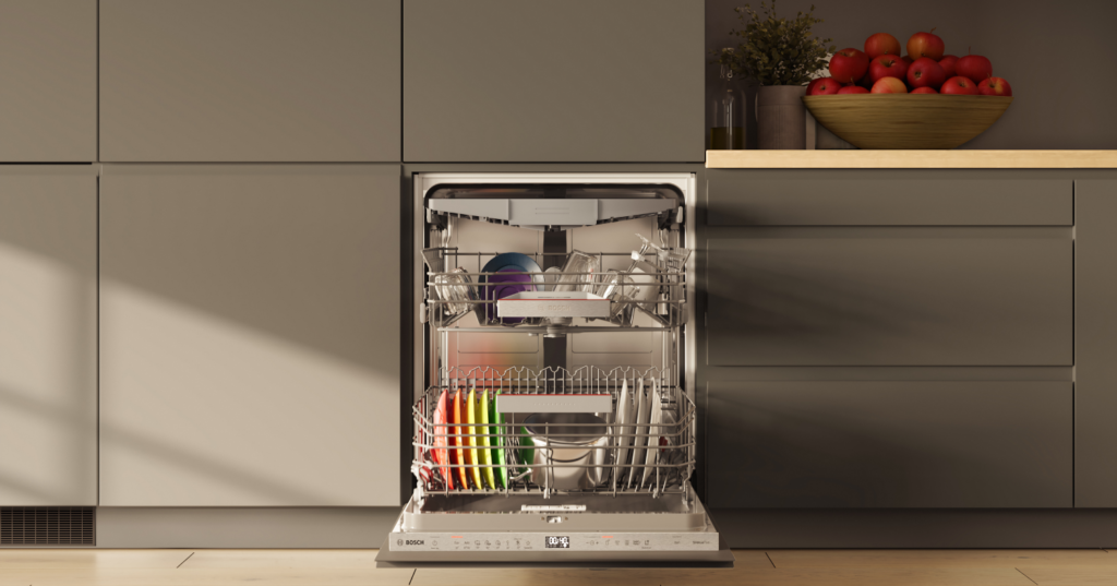 Lavavajillas integrable Bosch abierto en cocina moderna