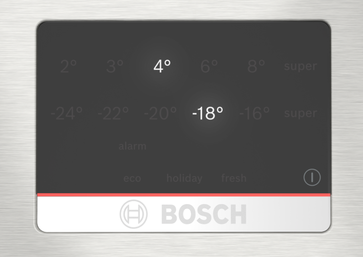 Display táctil de la temperatura de un frigorífico Bosch en primer plano