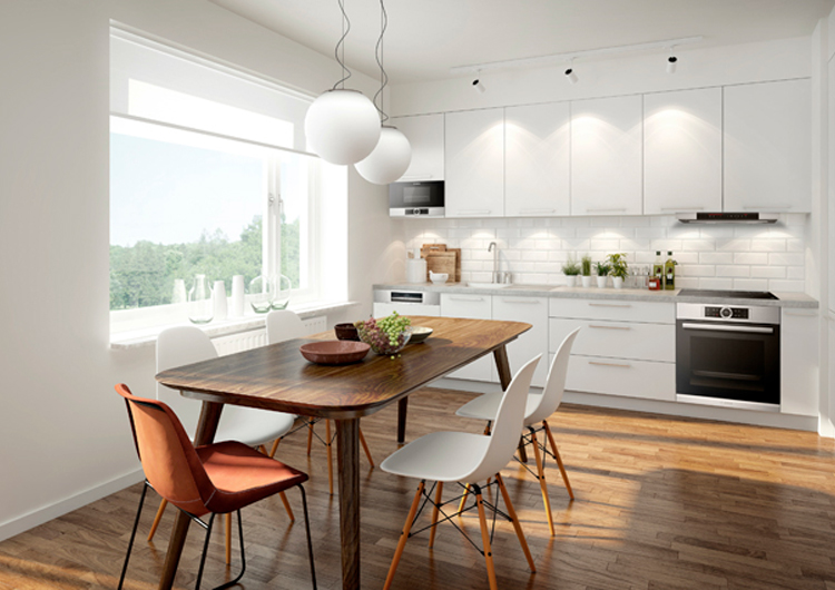 cocina minimalista de color blanco